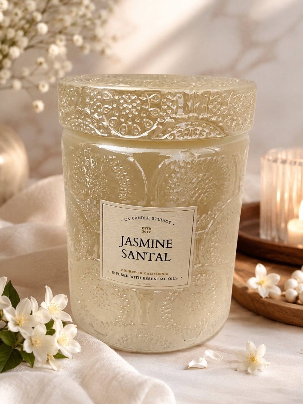 Jasmine Santal Decorative Scented Candle - Cream Size 9.2 oz